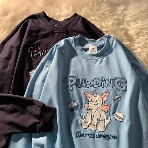 Luxury Embroider Aminal Letters Harajuku Teens Girls Sweatshirt Women Oversized Thin Tops Long Sleeve New Spring Korean Fashion