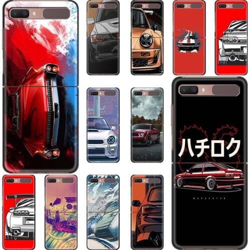Japan JDM Sports Car Pattern Smartphone Case For Samsung Galaxy Z Flip 5G Cover Silicone Shell Black Cap Soft Coqu