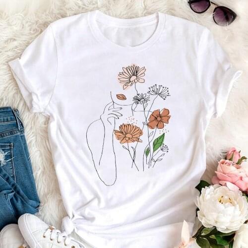 Watercolor Cute Floral Ladies Women Short Sleeve Printing Flower 90s Fashion Clothes Graphic T-shirt Print Tshirt Female Tee Top