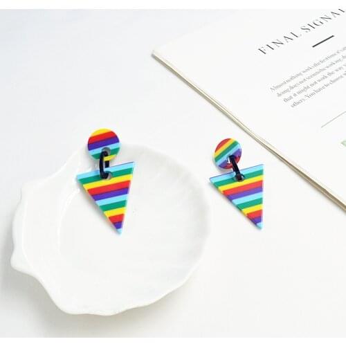 New European Fashion Print Leopard Earrings Exaggerated Colorful Striped Triangle Acetic Acid Geometric Earrings for Women Jewel