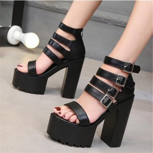 Rome Style Platform 14CM Thick High Heels Fashion Buckle Gladiator Shoes Woman PU Open Toed Party waterproof shoes for women