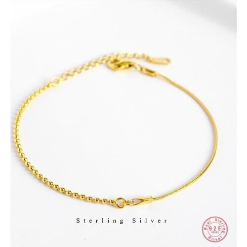 925 Sterling Silver Simple Round Beads Snake Bone Chain Stitching Bracelet Women Fashion Creative Party Jewelry Accessories