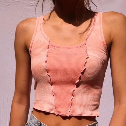 2021 Womens Crop Top Summer Patchwork Curved Hem Round Neck Ribbed Vest Casual Sleeveless Tank Tops for Female S/M/L/XL