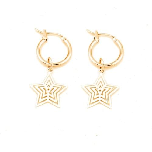 1Pair Simple Cute Multilayer Hollow Star Hoop Earrings For Women Trendy Gold Metal Color Small Pendant Round Earrings Jewelry