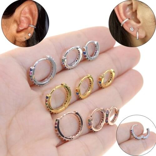 1Pc 6-10mm 0.8mm Bar Colorful CZ tragus daith earrings Piercing helix cartilage hoop septum nostril piercing jewelry