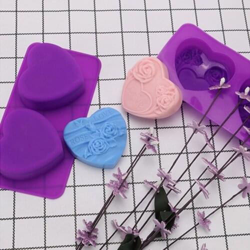 2PCS Love Heart Shape Rose Flowers Essential Oil Soap Candle Silicone Mold DIY Valentines Day Handmde Making Decorating