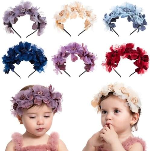 2021 Fashion Chiffon Silk Flower Children Hair Accessories Headband Flower Crown Headpieces Girls Garland Hairband