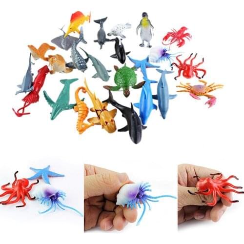 24pcs/set Sea Lift Animals Model Toy Hand-painted Coloring Crab Mini Educational Turtle Marine Shark Dolphin Model Toy J3E9