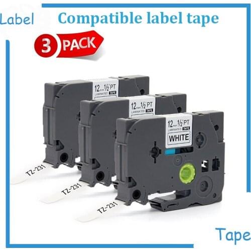 3pcs Compatible for p-touch p touch Label Printer tze Tape Tze231 tz231