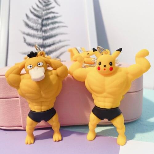 9 styles Pokemon Anime Character Pikachu Muscle Man Cute Doll Keychain Backpack Luggage Pendant Action Figure Decoration Toy