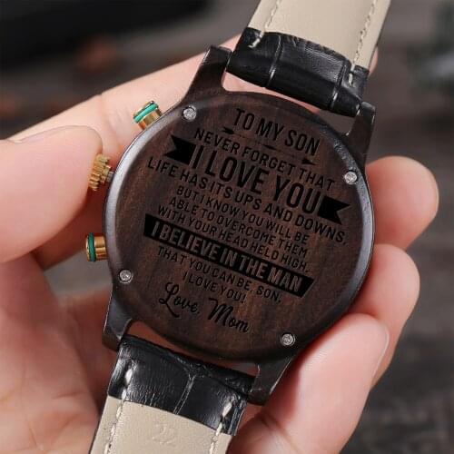 Mom To My Son Automatic Quartz stainless Steel Engraved Watches Luxury Fashion Men Watches Kids Watch Leather