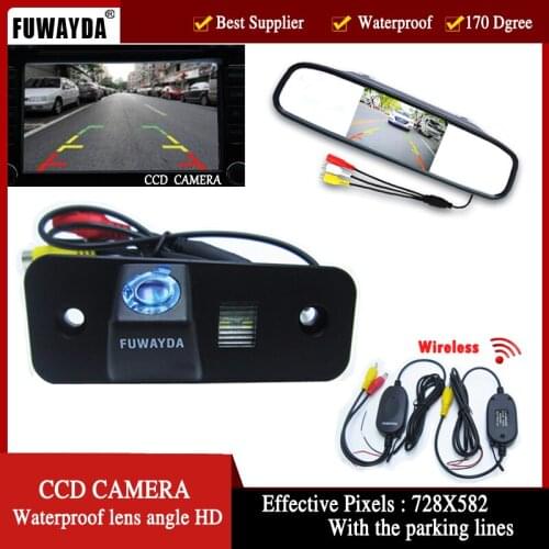 FUWAYDA 4.3" Car Rearview Mirror Monitor + Rear CCD View Backup PARKING Camera +Wireless Kit for Hyundai Santa Fe santafe/Azera
