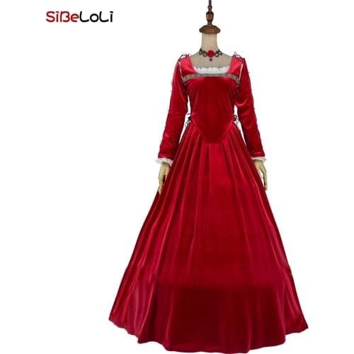 Medieval Wine Red Velvet 5pcs Set Gown Gothic Victorian Historical Period Dress Theater Costume