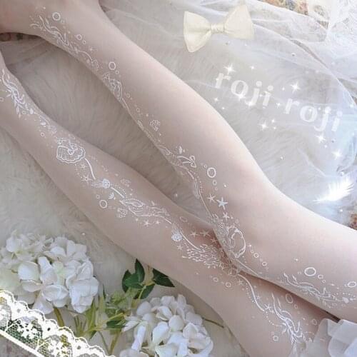 Fairy Spring Summer Lolita Pantynose Sexy Lace White Cosplay Japanese Lovely Stars Printing JK Uniform Stockings Tight Socks
