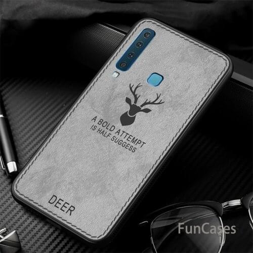 For Samsung Galaxy A9 2018 Case Retro Fabric Texture Deer Pattern Cover For Galaxy S8 S9 A6 Note 9 Cloth TPU + PC Case (E1226)
