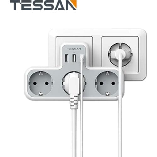 Electrical Sockets Wall Power Strip with 3 AC Outlets and 3 USB Charging Ports EU Plug Portable Adapter for Home Office Travel