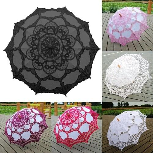HOT Handmade Lace Umbrella Victoria Style Parasol Umbrella with Long Handle Photography Prop for Wedding Outdoor Sun NDS
