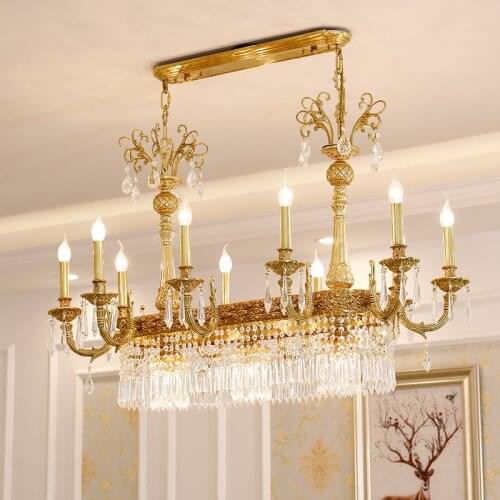Free Shipping 100% Copper Crystal Chandelier L100cm Luxurious Bronze E14 Crystal Lamp Lustre Suspension Light Home Decoration
