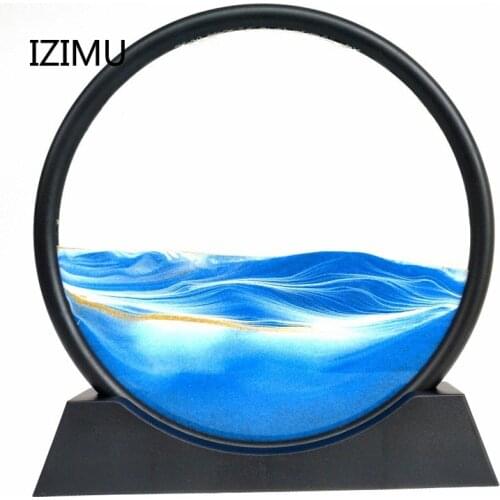 IZIMU 7/12inch Moving Sand Art Picture Round Glass 3D Deep Sea Sandscape In Motion Display Flowing Sand Frame Deep Ses Sand Art