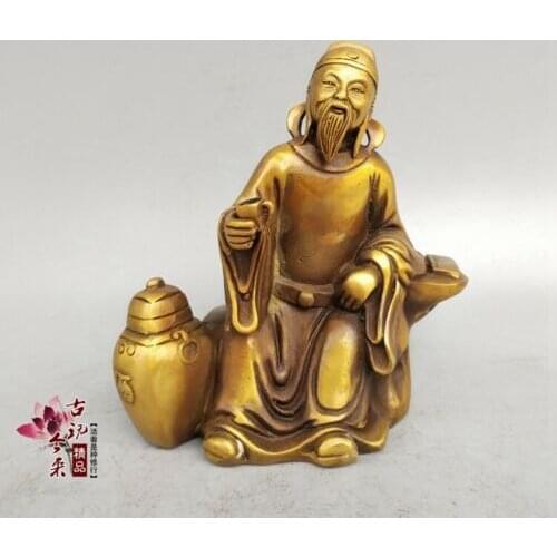 Chinese antiques Fengshui copper ware brass Li Bai drink wineOrnament