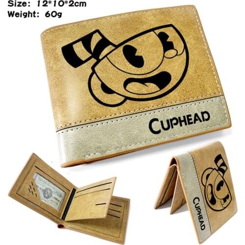 Game Cuphead Teenager Khaki PU Leather Wallet Hot Mens Short Casual Bifold Note Compartment Purse Photo Credit Cards Holder