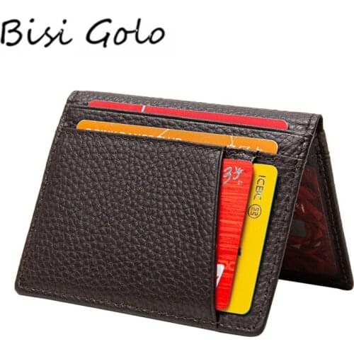 BISI GORO New Cow Leather RFID Black Wallet Credit Card Holder Unisex Card Wallet Coffee Fashion Purse Slim Mini Money Bag 2020
