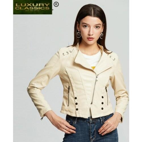 Moto 2021 Fashion Biker Autumn Winter Women Leather Coat Female Rivet Leather Jacket Womens Outerwear Female Jacket 6603