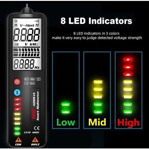 Mini Digital Multimeter Smart LCD Voltage Detector Tester Portable DC AC Voltage Ohm Continuity Hz NCV test Meter BSIDE ADMS1