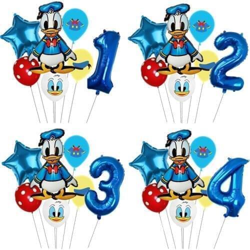 7Pcs Disney Donald Duck Helium Balloons Set 32inch Number Birthday Balloons Baby Shower Kids Birthday Party Supplies
