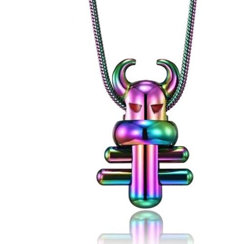 Stainless Steel Rainbow Little Devil Punk Rock Pendant Necklace Best Street Dance Gift For Hip Hop with Snake Chain