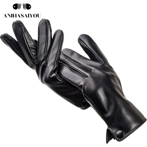 New winter Black mens leather gloves,Sheepskin gloves male winter,Simple mens leather gloves,High grade mens gloves - 8011Y