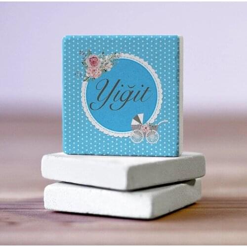 Personalized Natural Stone Magnet - 30 Pcs-Blue Baby Car 313820492