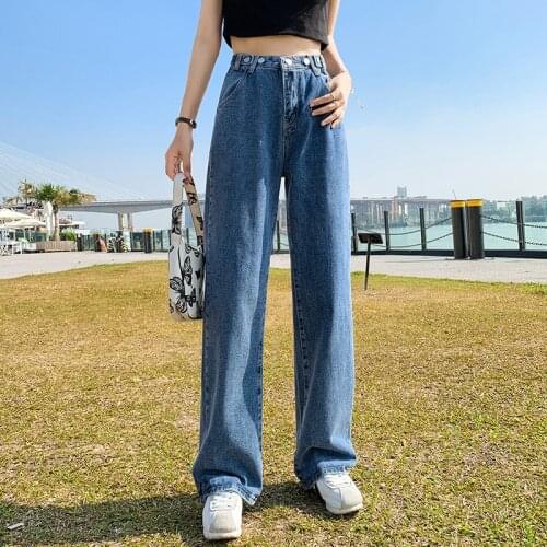 Straight high waist jeans woman denim pants Full Length trousers womens clothing plus size black jeans korean Vogue streetwear