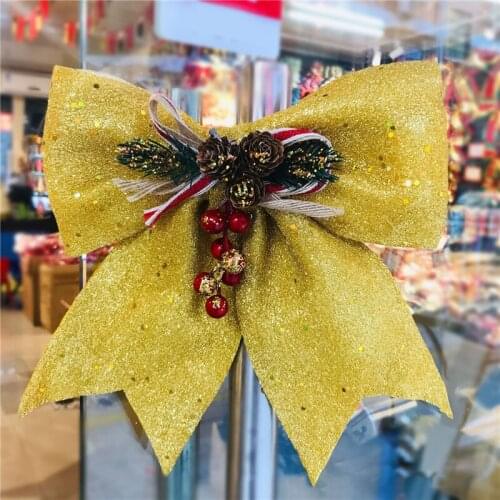 Christmas Bows Hanging Decorations Bowknot With Iron Bells Christmas Tree Ornaments New Year Home Decor Party Supplies