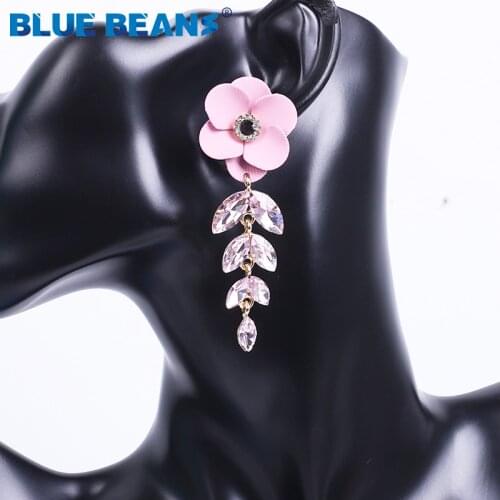 BLUE BEANS Crystal Earrings Women Flower Earrings Fashion Jewelry Luxury Rhinestone Earrings yellow Drop Earring Dangle Earings