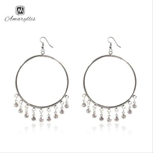 Amaiyllis New Round Circle Geometrical Pendant Earrings Bling Bling Crystal Statement Dangle Drop Earrings For Bridal Brincos