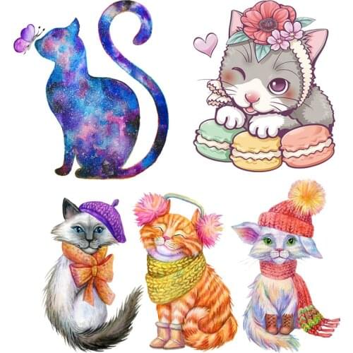 Prajna Heat Transfer Vinyl Cute Cat Patch Iron On Transfers For Clothing DIY Thermal Stickers On Clothes Cartoon Applique