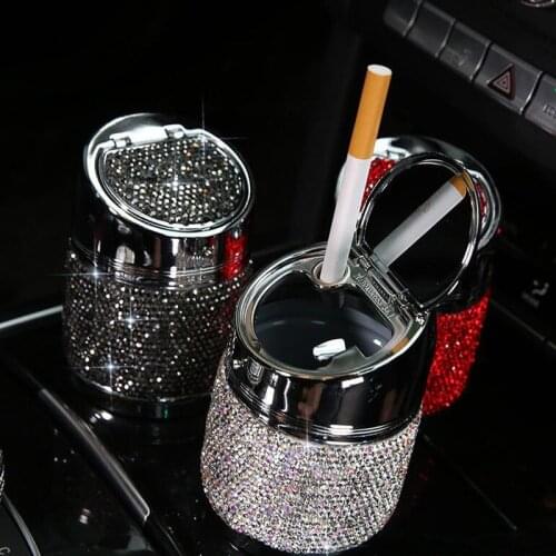 Creativity Luxury Crystal Rhinestones Car Ashtray Cup Holder Metal With Diamond Portable Cigarette Cup Auto Interior Accessories