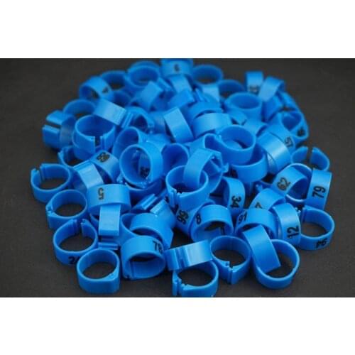 Pack of 100 Pcs) ，(14mm) Bird Leg Bands Pigeon Chicks Duck Goose Parrot Bantam Poultry Pet Rings ，1-100 Numbered，Blue