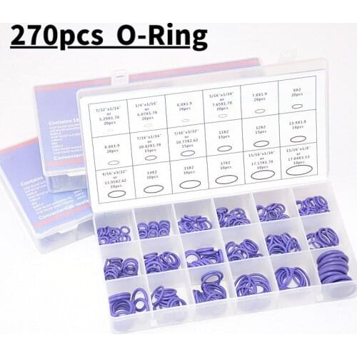 R22/R134a Air Conditioning O-Ring Rubber Rings Waterproof Washer Car Air Conditioning Seal Assortment Set 270Pcs