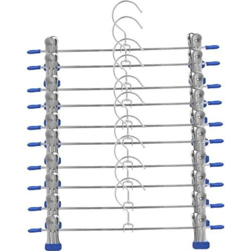 10 Pcs Stainless Steel Trouser Hanger Rack Coat Pants Skirt Hangers Clothes Stand Holder With 2 Adjustable Non-Slip Clips 28cm