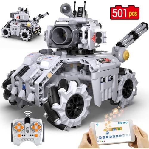 Ctiy High-tech Remote Control Military Electric Tank Building Blocks High-Tech APP RC Car WW2 Weapon MOC Bricks Toy For Kids
