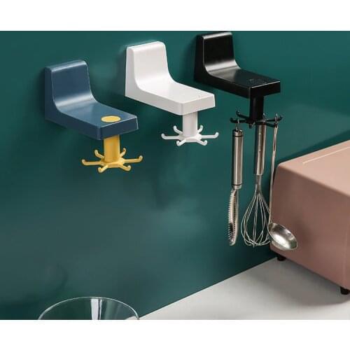 Rotating Hook Hooks Wall Kitchen Self Adhesive Towel Holder Bottile Spoon Hanger for Bags Organizer Kitchen Gadget Bathroom