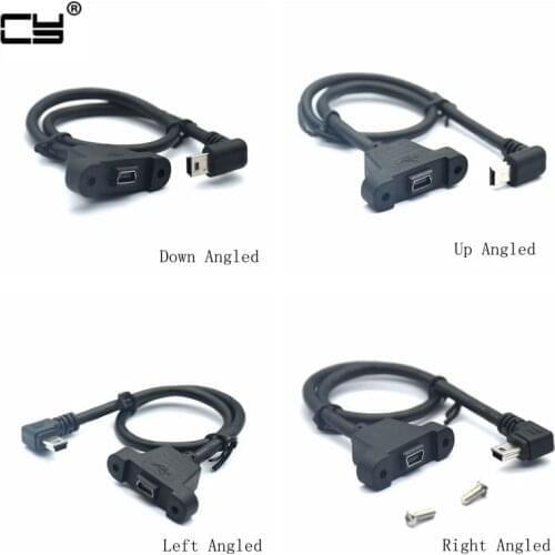 Up Down Right Left Angled 90 Degree Angle Mini USB Male to Mini USB Female Extension Panel Mount Type Cable with Screws 30cm