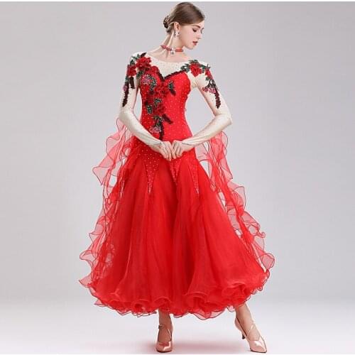 High Quality Rhinestone Embroidery Ballroom Dance Dresses Female/Ladies Waltz Tango Foxtrot Competition Dancing Wear DWY2181