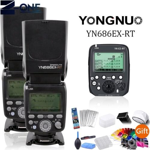 YONGNUO 2PCS YN686EX-RT 2.4G TTL HSS Flash Speedlite +YN-E3-RT Controller for Canon 5DIV 5D3 5D2 7D Mark II 6D 1D X Mark II