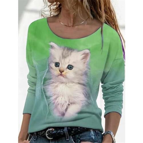 2021 Autumn New Animal Print Long-Sleeve T-Shirt Women Bottoming Pullover Casual Loose Splice O-Neck Women Tops Fashion T-Shirts