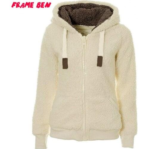 FRAME BEN 2019 NEW Hoodie Sweatshirt Women Autumn and Winter Casual Plus Velvet Thick Hooded Plush Long Sleeve Pullover Jacket