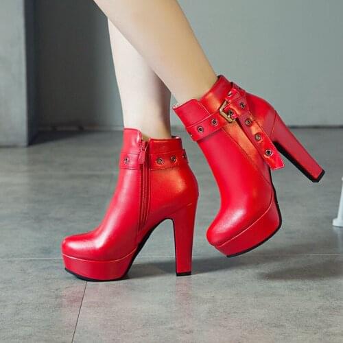 YMECHIC 2019 New Fashion Ladies Wedding Party Shoes High Heels White Blue Platform Heeled Rivet Knot Ankle Boots Bootie Big Size