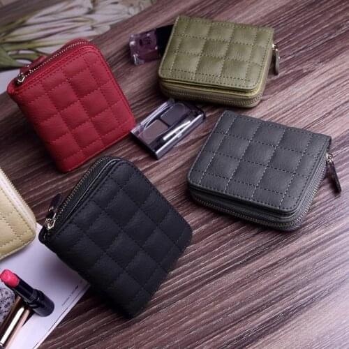 Women Short Wallets PU Leather Female Plaid Purses Card Holder Wallet Fashion Woman Small Zipper Wallet With Coin Purse